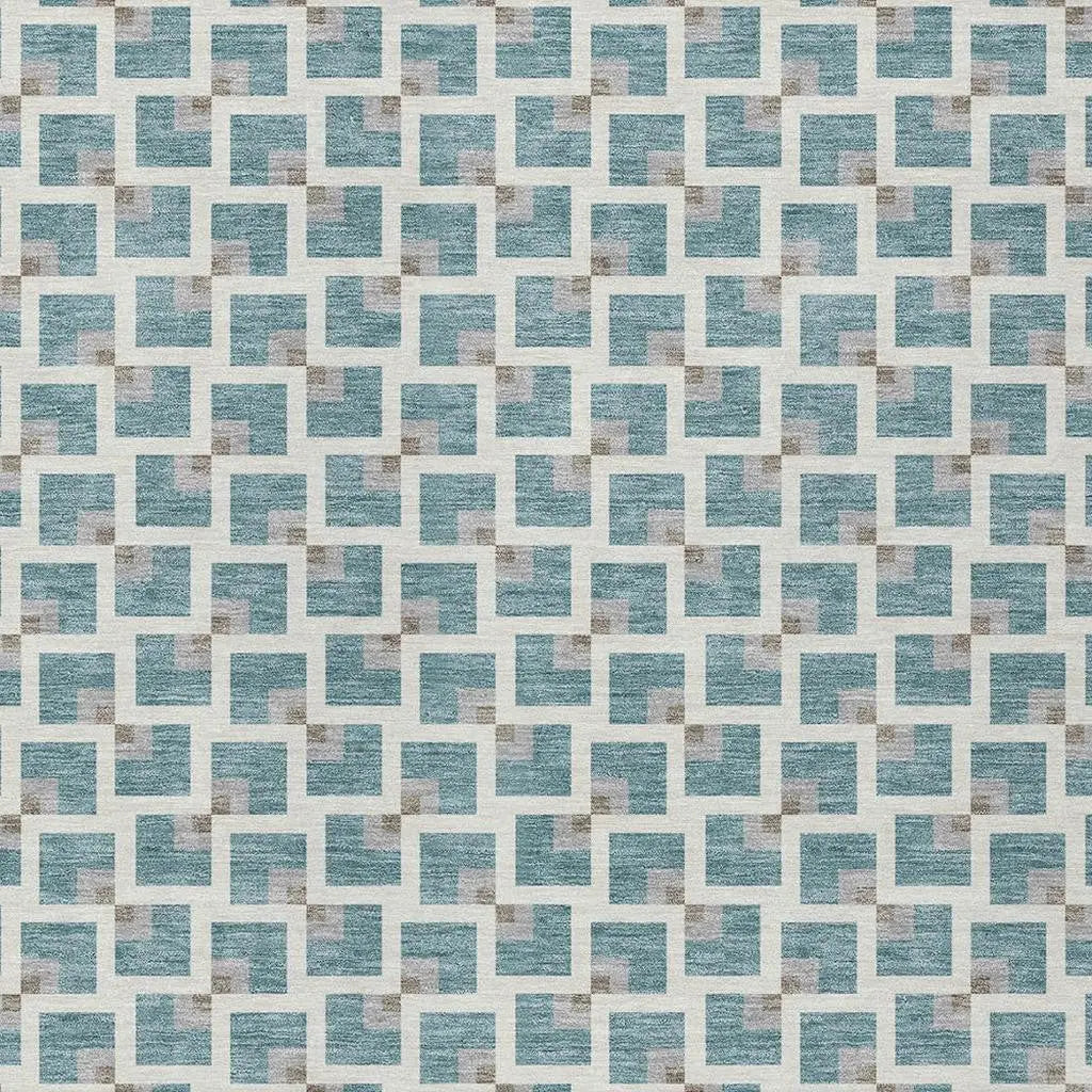 3' X 5' Teal Blue And Ivory Geometric Washable Indoor Outdoor Area Rug Homeroots Outdoor